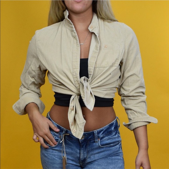 Tan/beige button down corduroy textured shirt - Picture 4 of 4